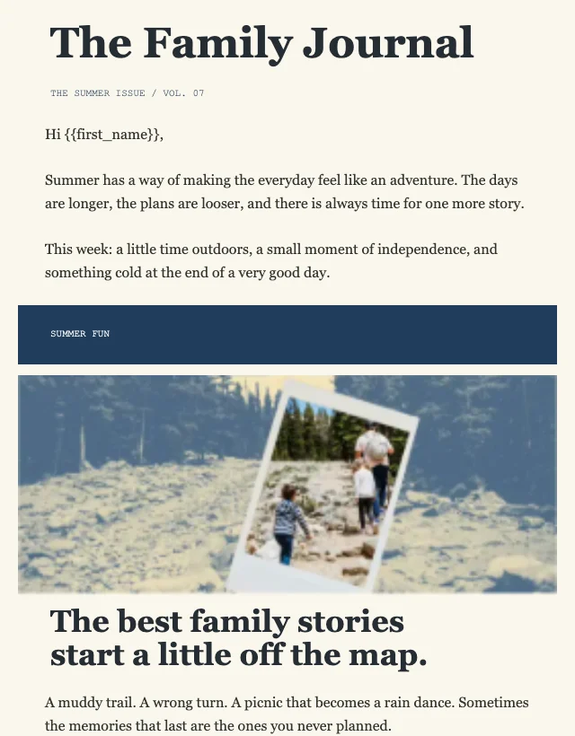 The Family Journal email layout